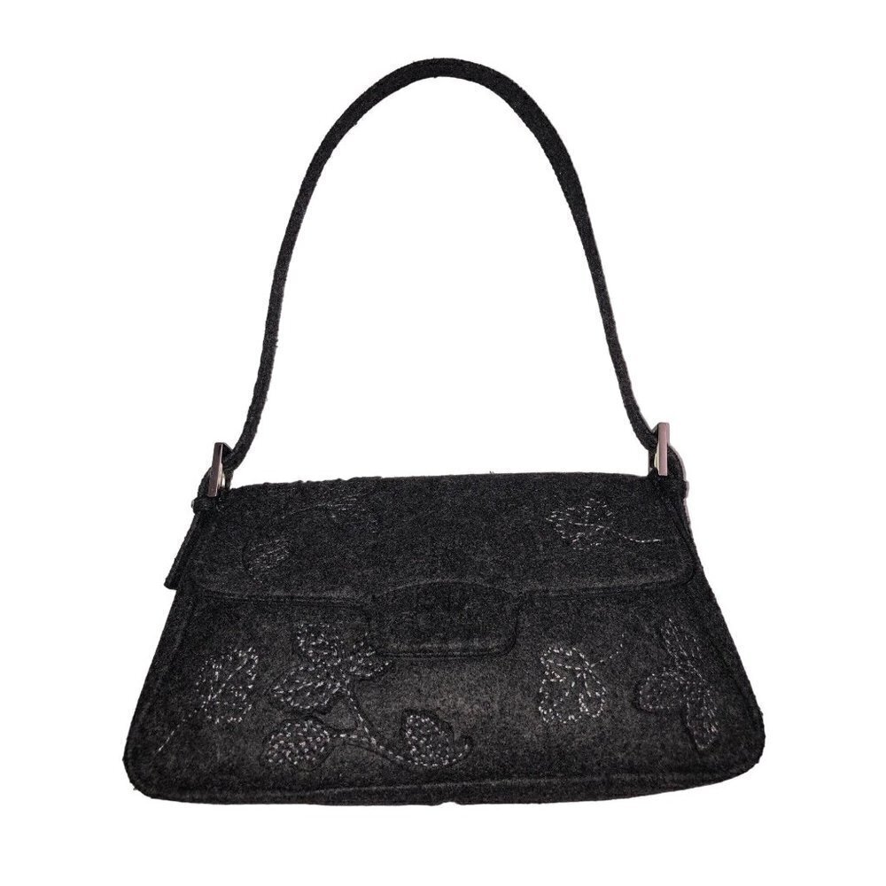 Handbag Gray Textured Leaves Fabric Shoulder Bag Purse Fall Felted Liz Claiborne